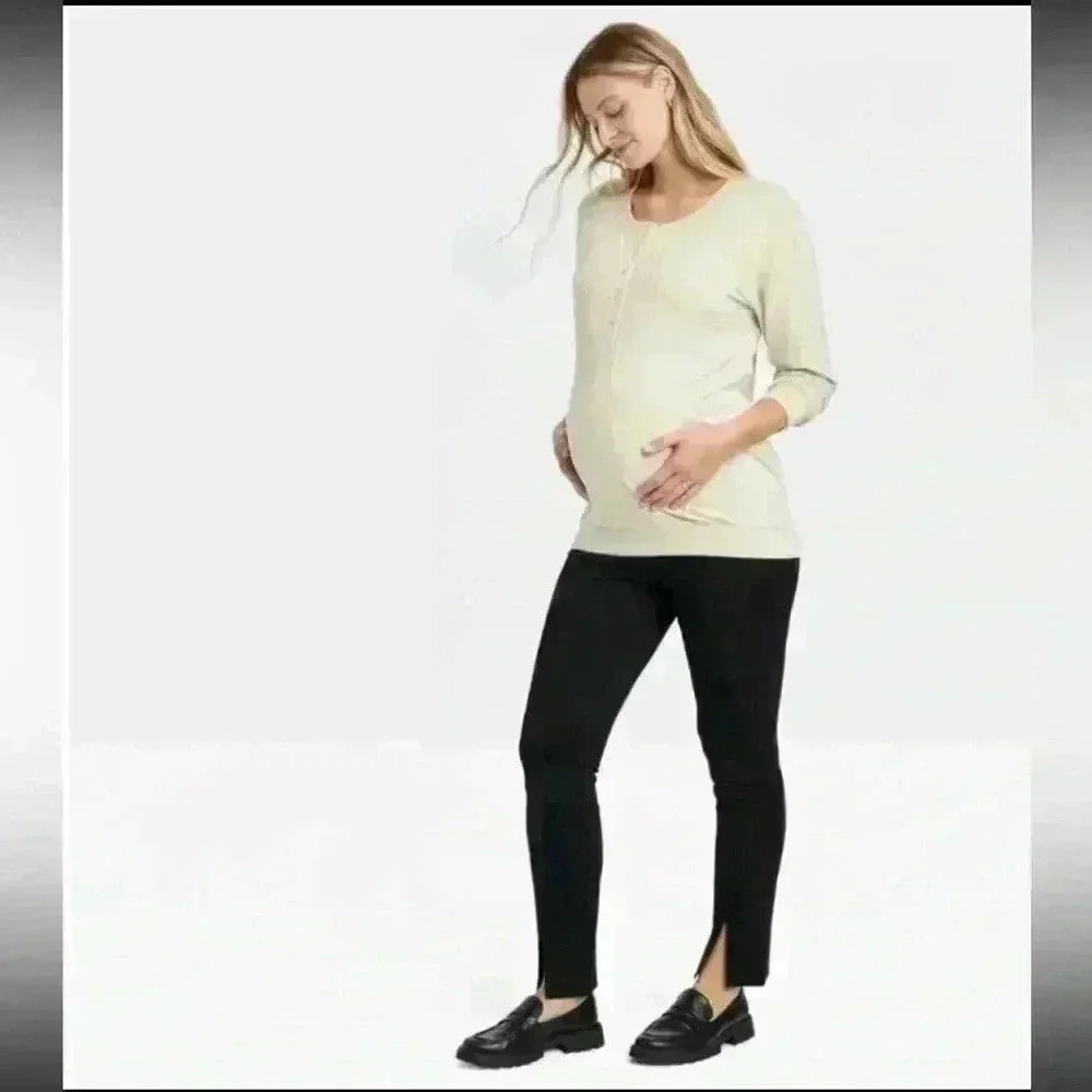 Ingrid & Isabel Maternity Shirt Beige Long Sleeve Henley Beyond Top, Size XS